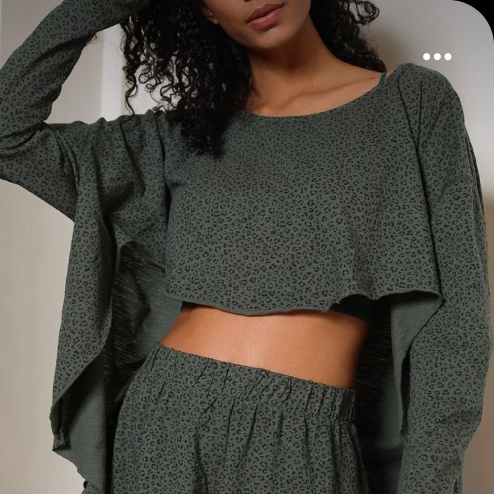 Free People Intimately Green Cheetah High Low Tank Top